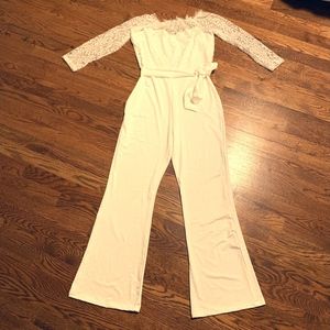 NEW White Lace-top Off Shoulder Jumpsuit